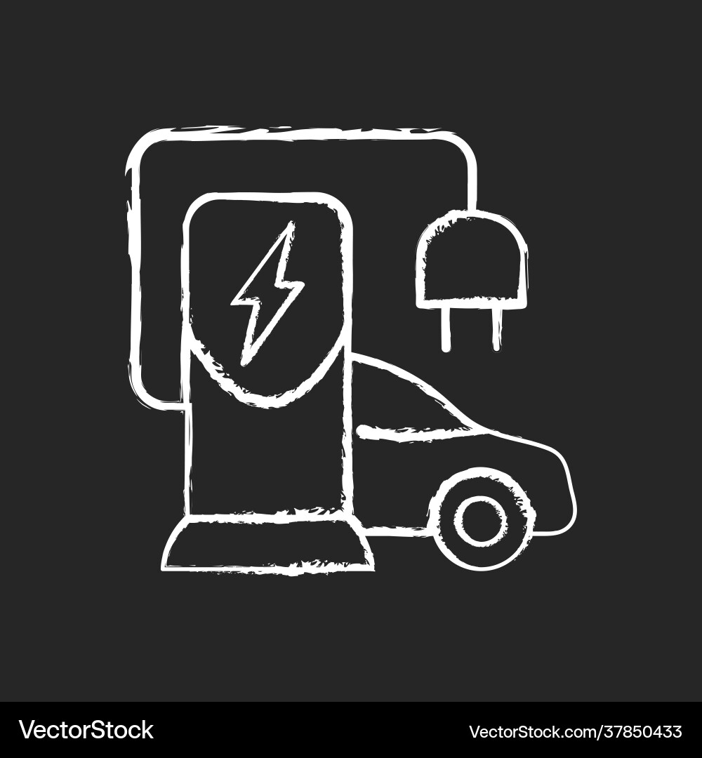 Ev Ladestation Kreide weiß Ikone auf schwarz Ev Ladestation Kreide weiß Ikone auf schwarz vektorbild