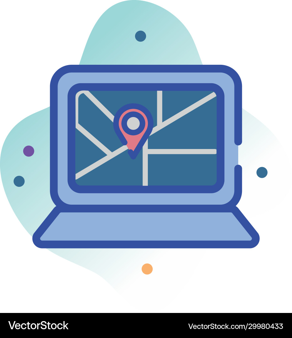Isolated gps mark inside laptop line fill block Isolated gps mark inside laptop line fill block vector image