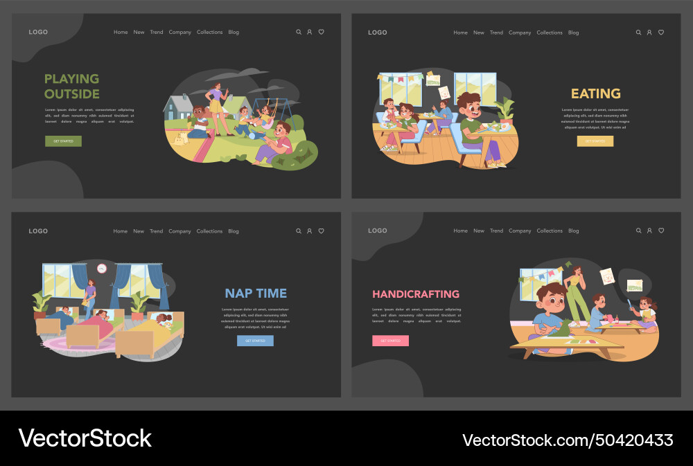 Kindergarten routine set flat Royalty Free Vector Image