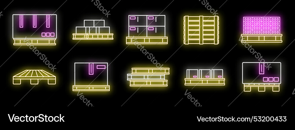 Neon icon set showing different types and uses Neon icon set showing different types and uses vector image