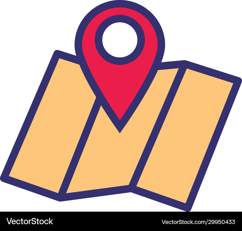 Paper map guide with pin location line and fill vector image