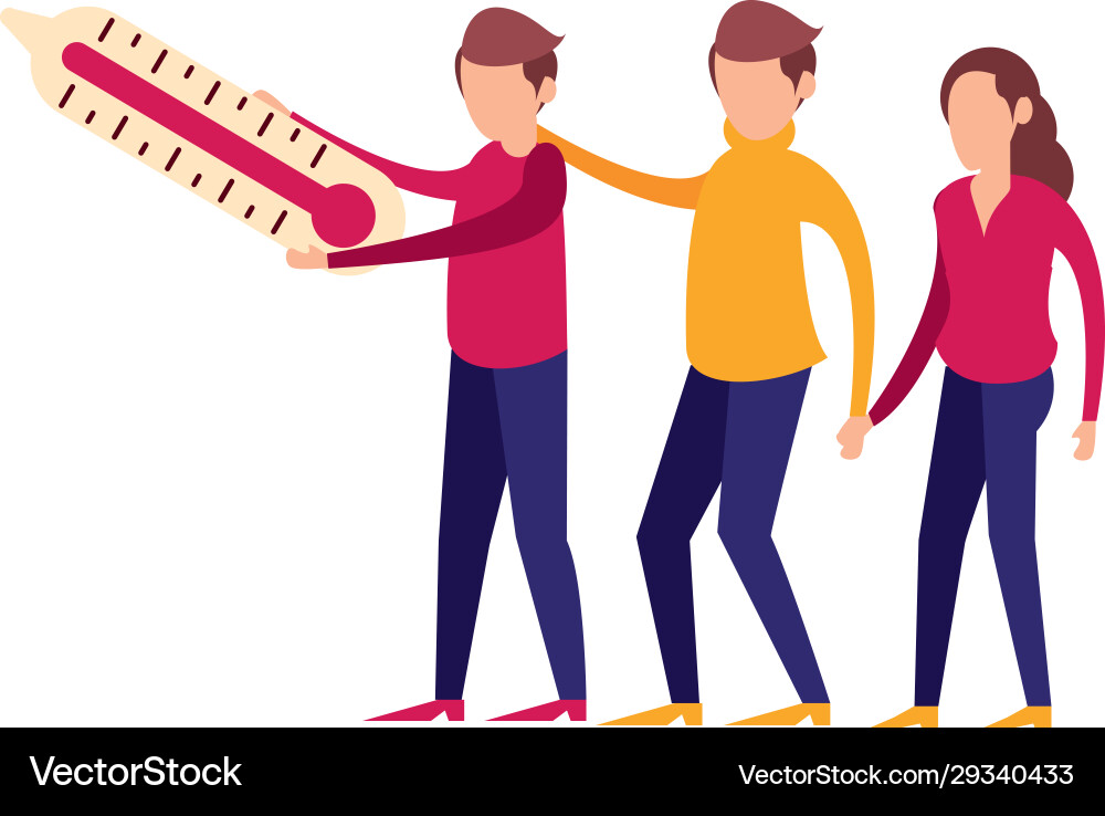 People lifting thermometer measure characters People lifting thermometer measure characters vector image