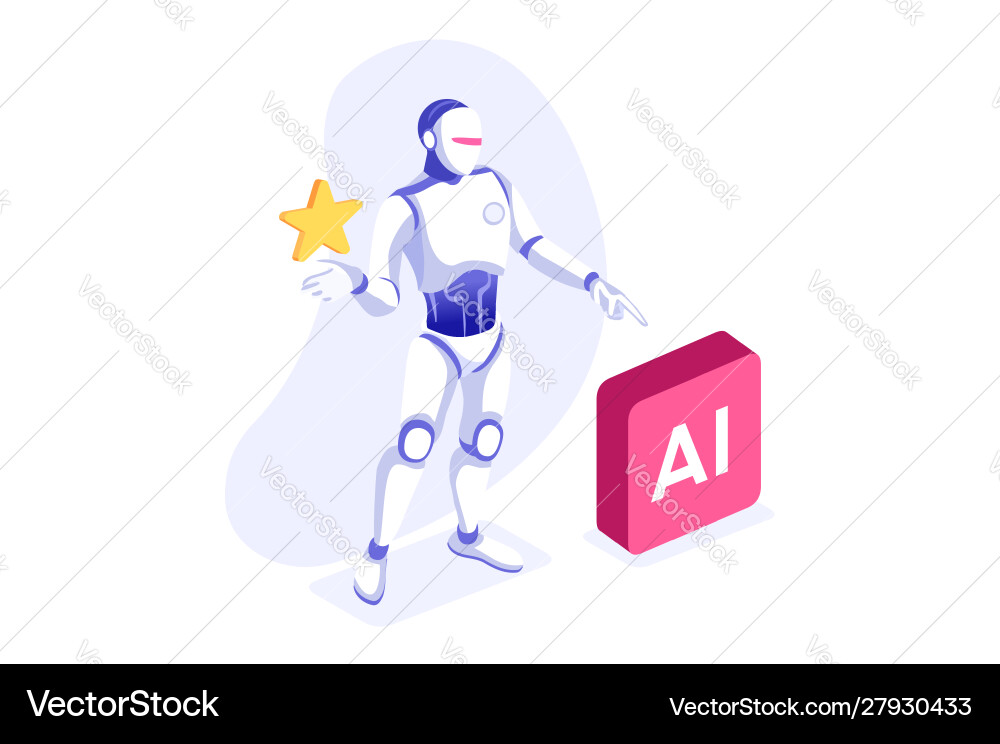 Robot at Office - Tech Interaction vector image