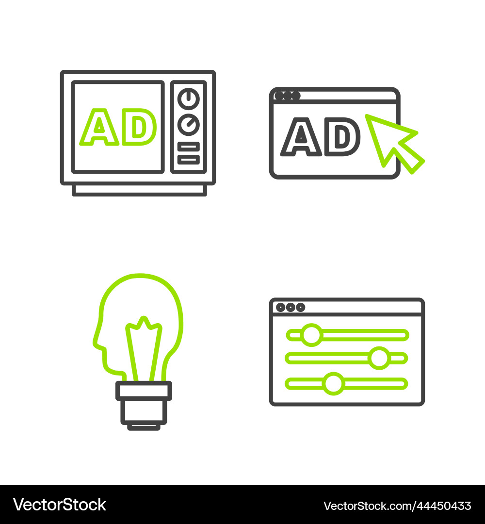 Set line browser setting light bulb with concept Set line browser setting light bulb with concept vector image