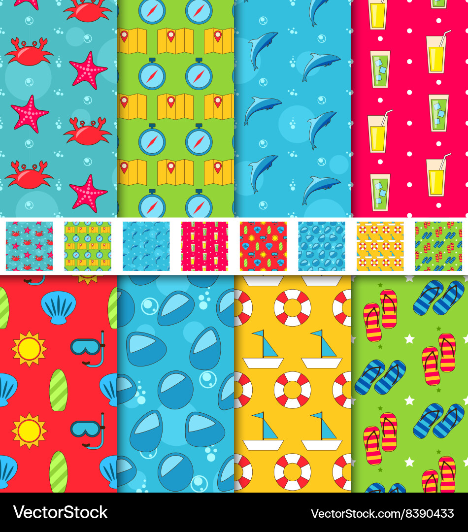 Set seamless patterns with tourism objects vector image