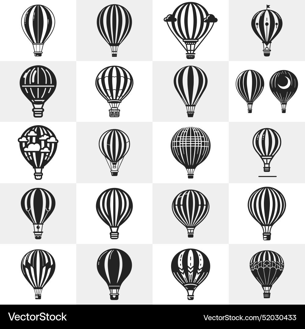 Sharp hot air balloon silhouette clean art set Sharp hot air balloon silhouette clean art set vector image