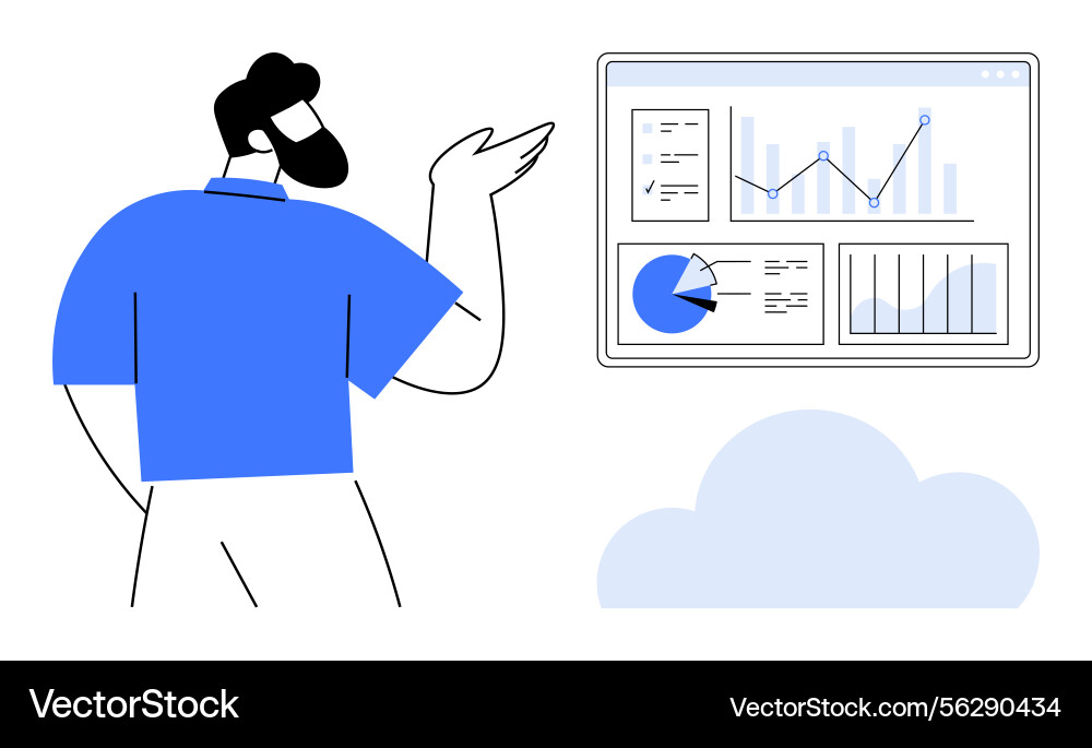 Analyst reviewing interactive data dashboard Analyst reviewing interactive data dashboard Vector Image