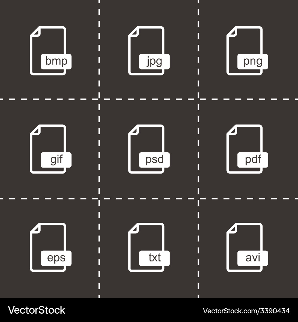 Black file format icons set vector image