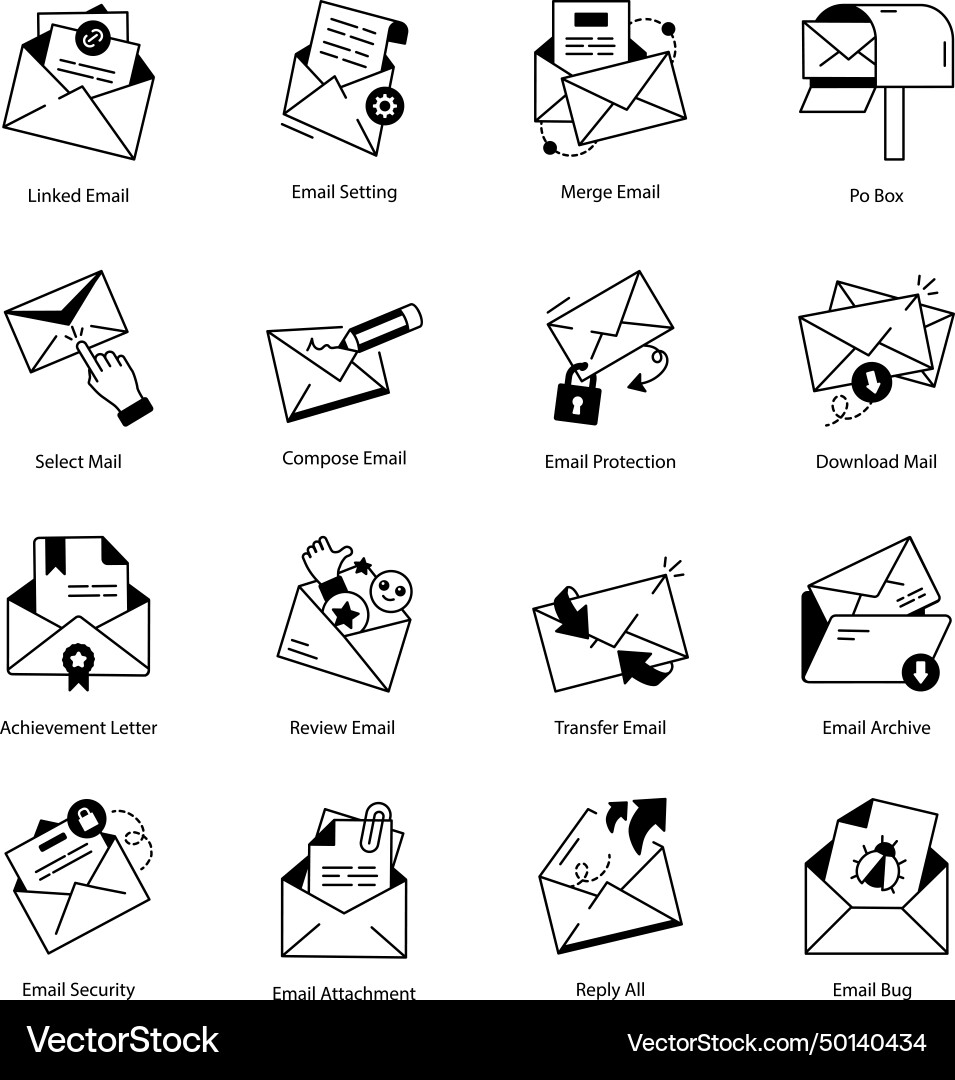 Bundle of email communication linear icons Vector Image