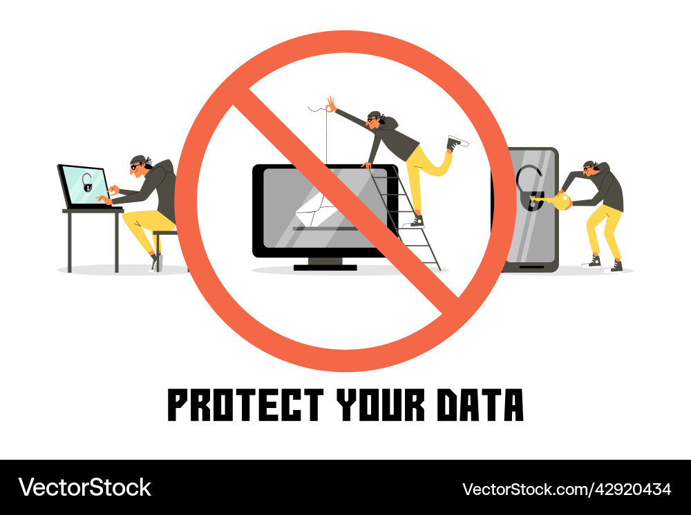 Data protection of phishing and hacker attack vector image