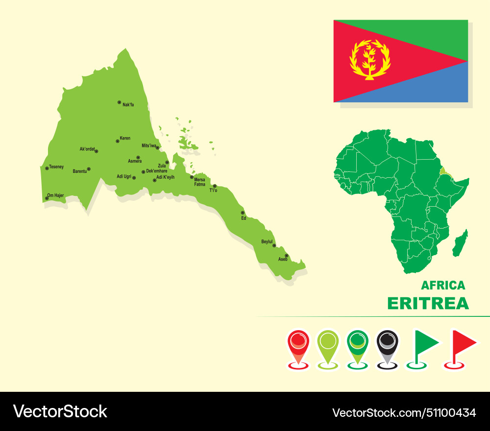 Eritrea Map with Flag Vector Image