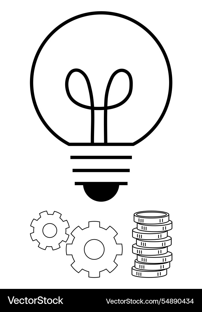 Light bulb with gears and coins symbolizing vector image