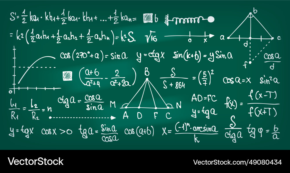 Math Symbols on Chalkboard - Trigonometry Lecture vector image