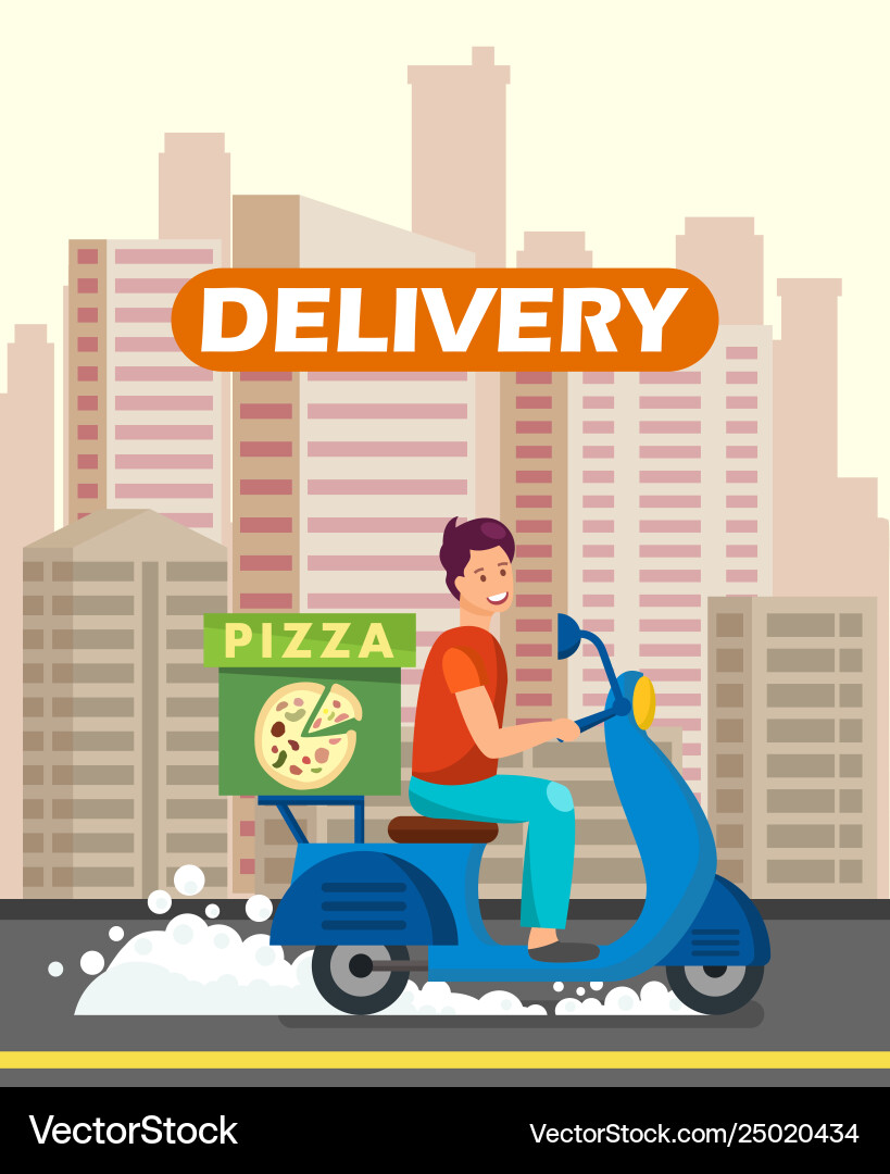 Pizzeria worker delivering dinner Pizzeria worker delivering dinner vector image
