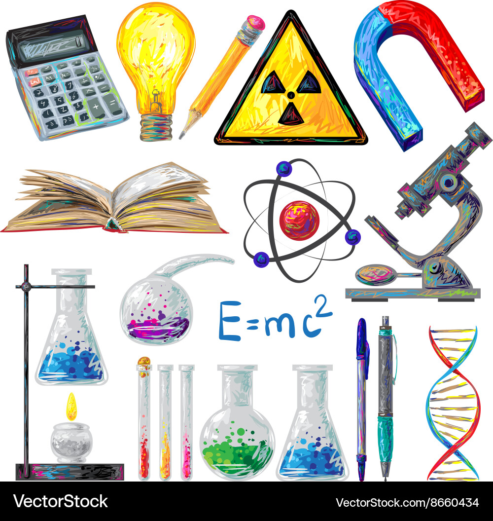 Scientific objects and formulas icons set Vector Image