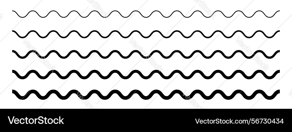 Set of horizontal wavy lines different Set of horizontal wavy lines different vector image