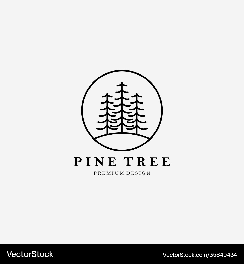 Simple line art pine tree logo design linear Simple line art pine tree logo design linear vector image