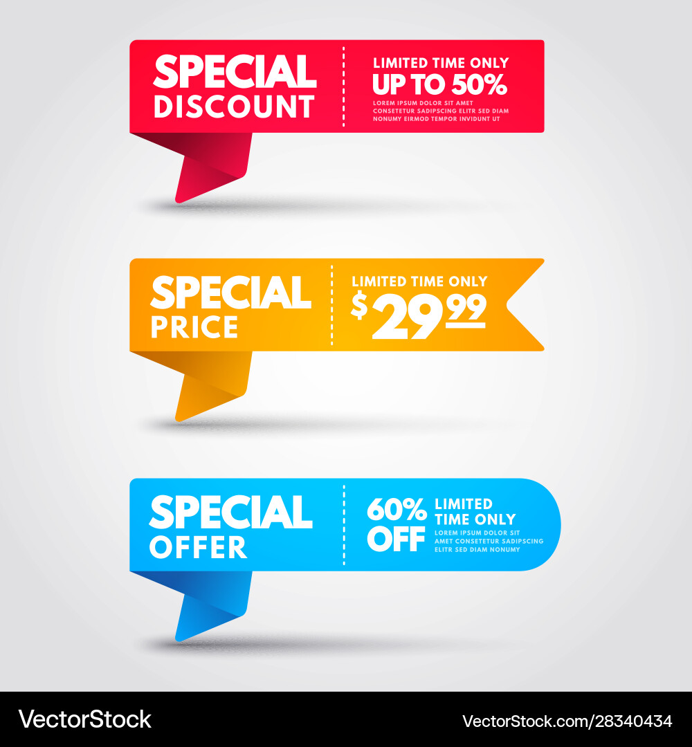 Special price banner collection discount flag set Special price banner collection discount flag set vector image