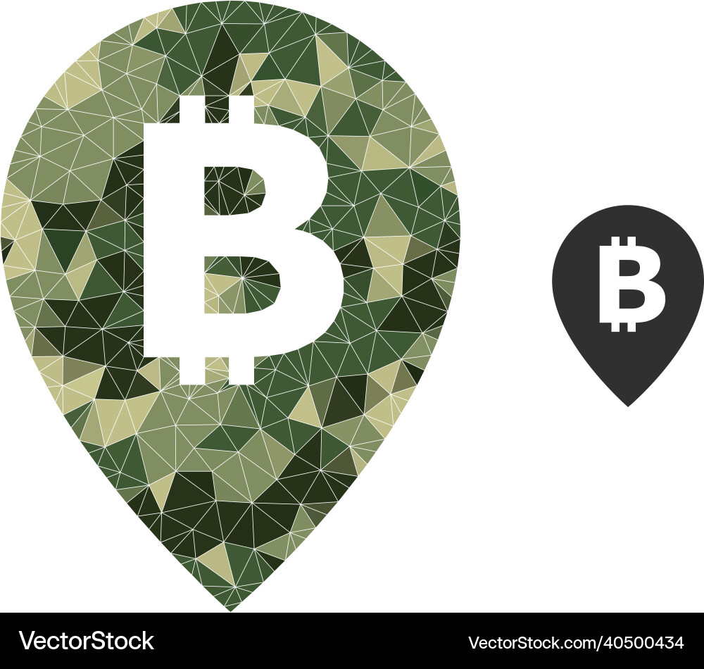 Triangulated mosaic bitcoin map pointer icon Triangulated mosaic bitcoin map pointer icon vector image