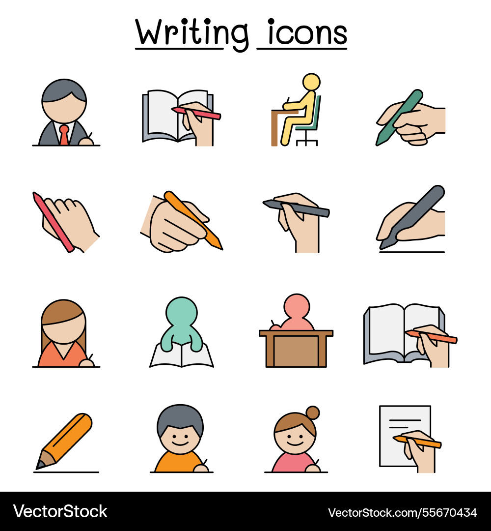 Writing icon set in color line style Writing icon set in color line style vector image