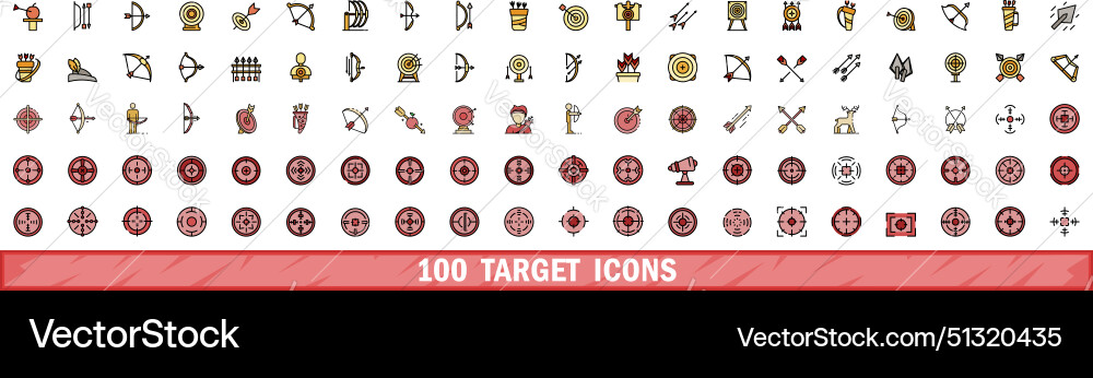 100 target icons set color line style 100 target icons set color line style vector image