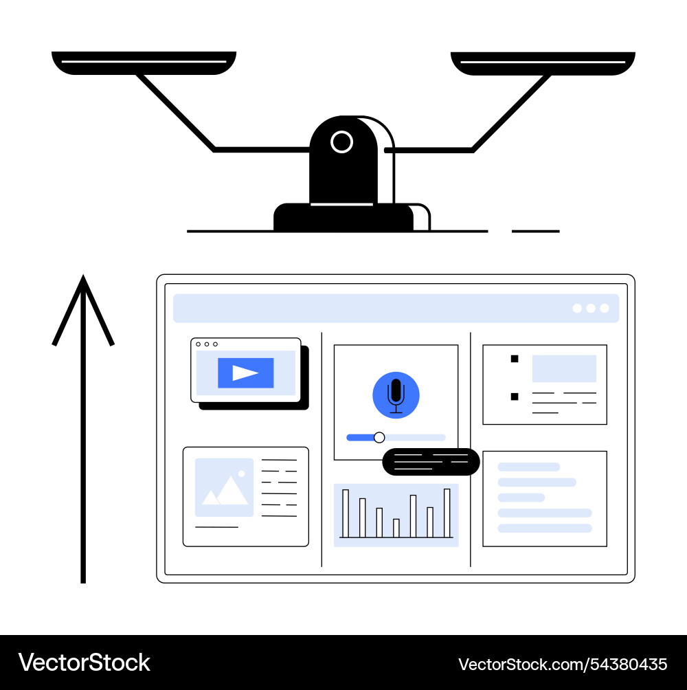 Balance scale and data presentation with upward Balance scale and data presentation with upward vector image