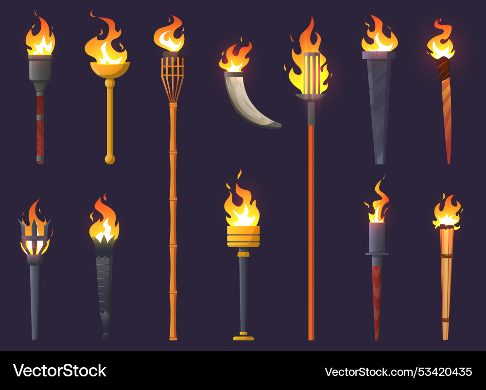 Cartoon ancient torches medieval burning lanterns Cartoon ancient torches medieval burning lanterns vector image