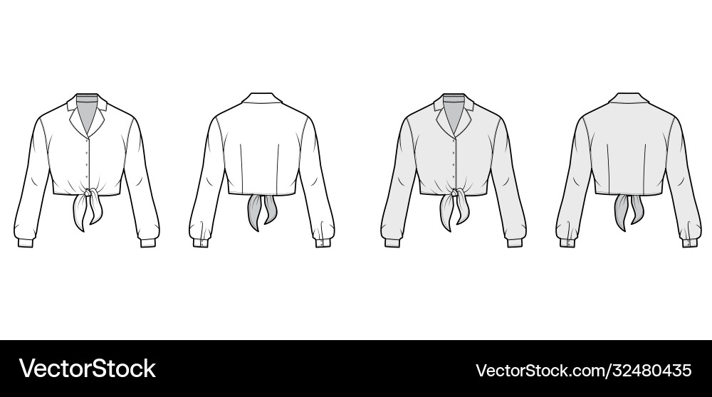 Cropped tie-front Hemd technische Mode Cropped tie-front Hemd technische Mode vektorbild