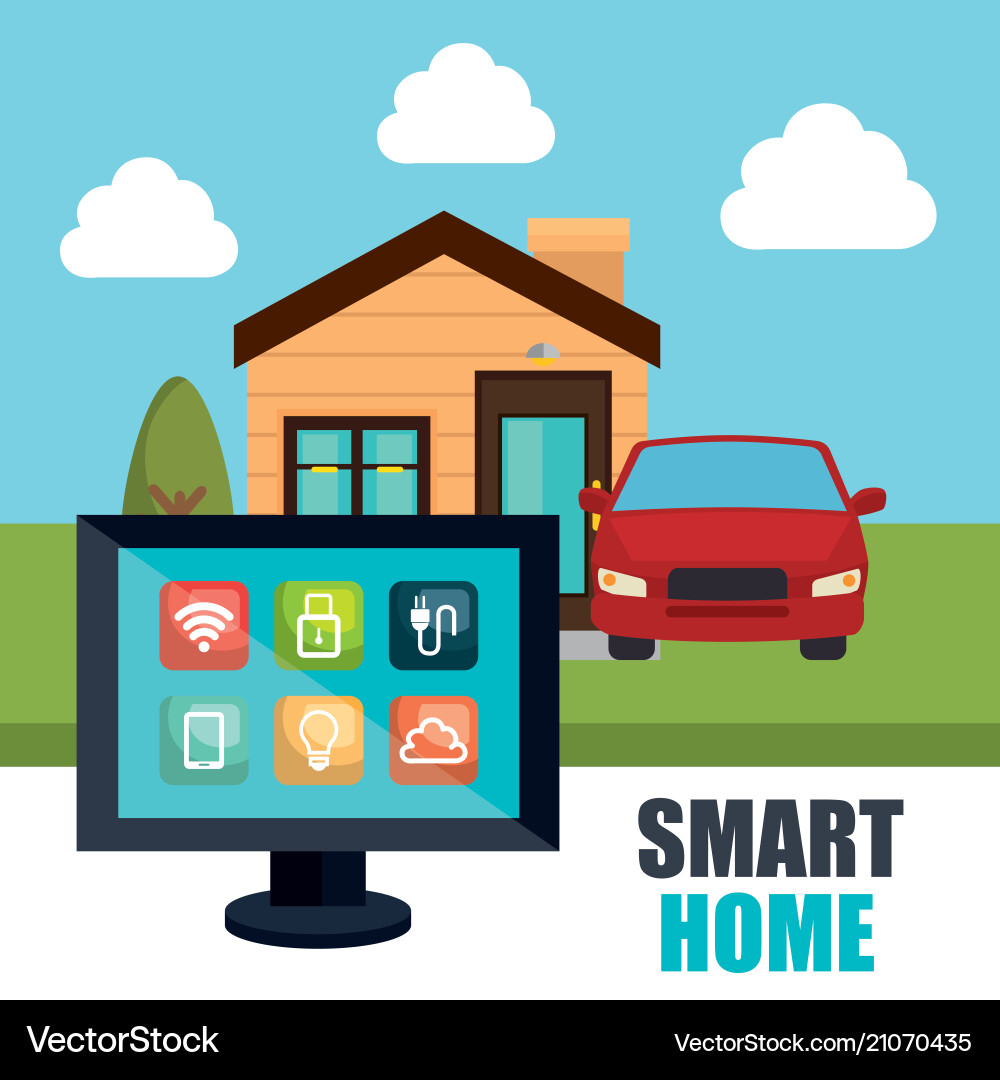 Desktop computer controlling smart home Desktop computer controlling smart home vector image