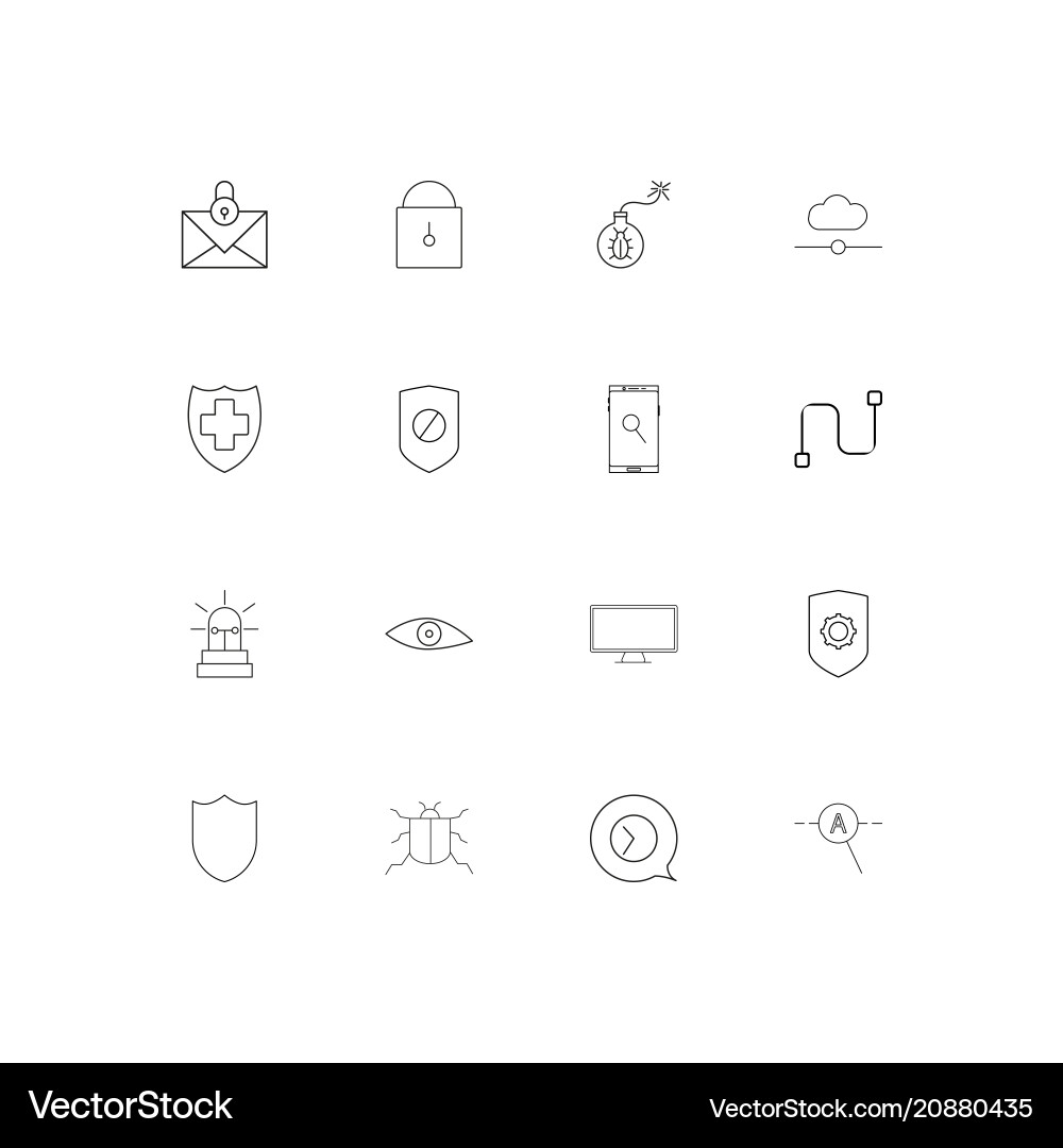 Internet security linear thin icons set outlined Vector Image