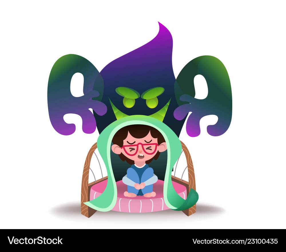 Little frightened child and ghost Little frightened child and ghost vector image