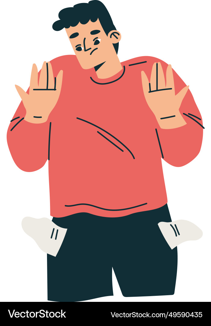 Poor man character with empty pockets having Poor man character with empty pockets having vector image