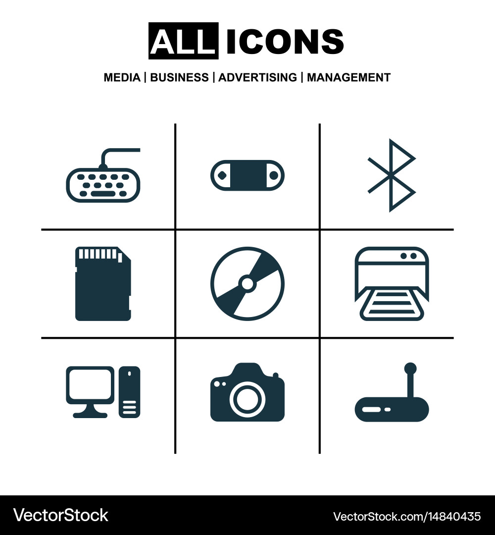 Set of 9 computer hardware icons includes cd-rom vector image