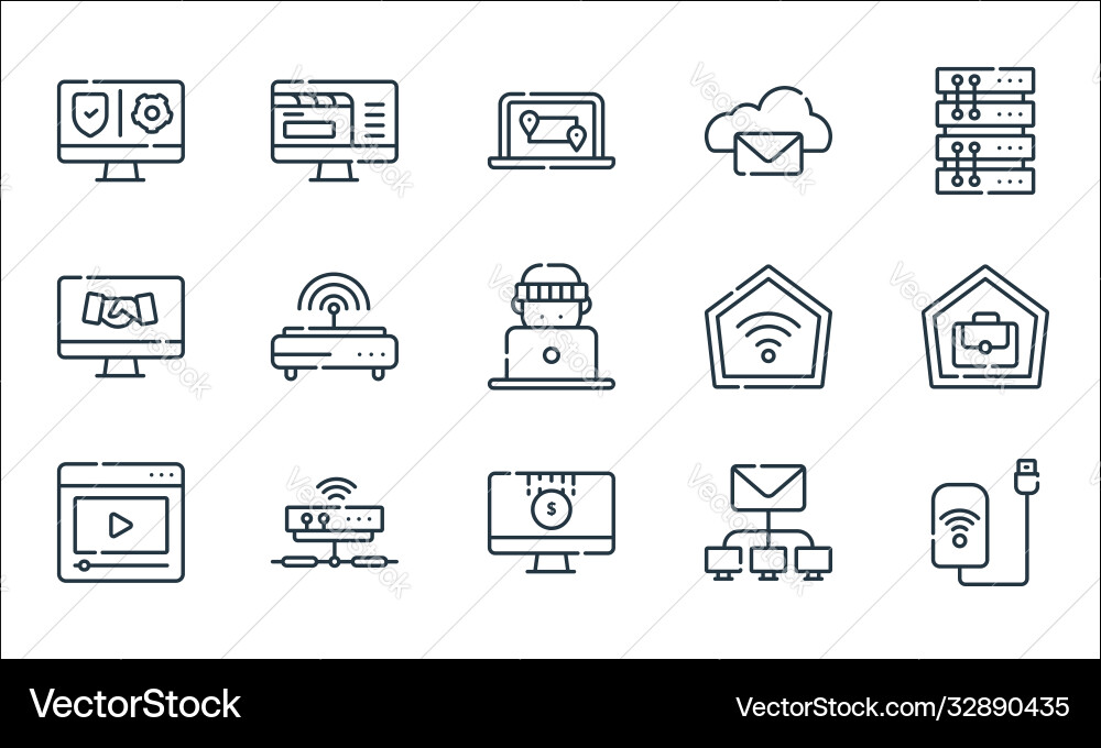 Telecommuting line icons linear set quality Telecommuting line icons linear set quality vector image