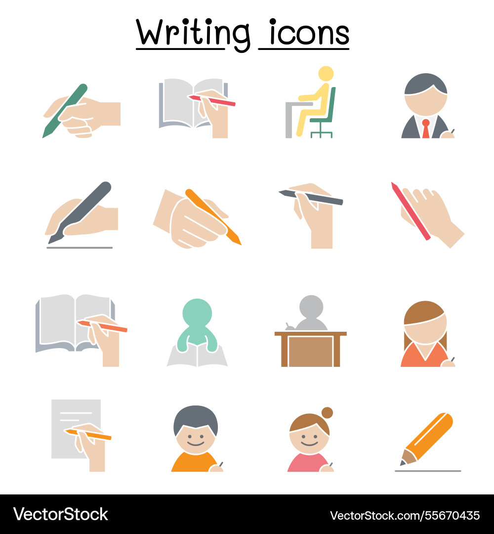 Writing icon set in flat color style vector image