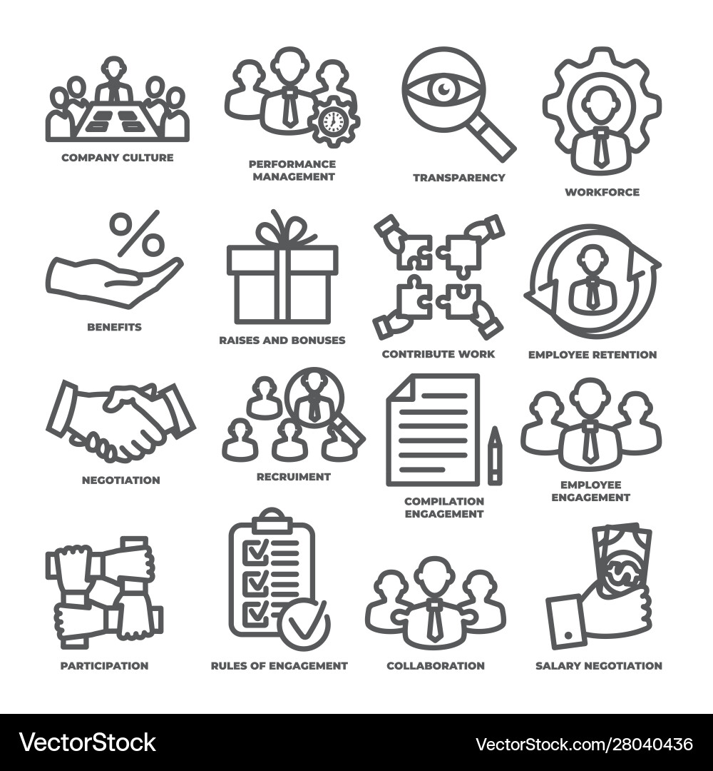 Engagement line icons set on white background Engagement line icons set on white background vector image