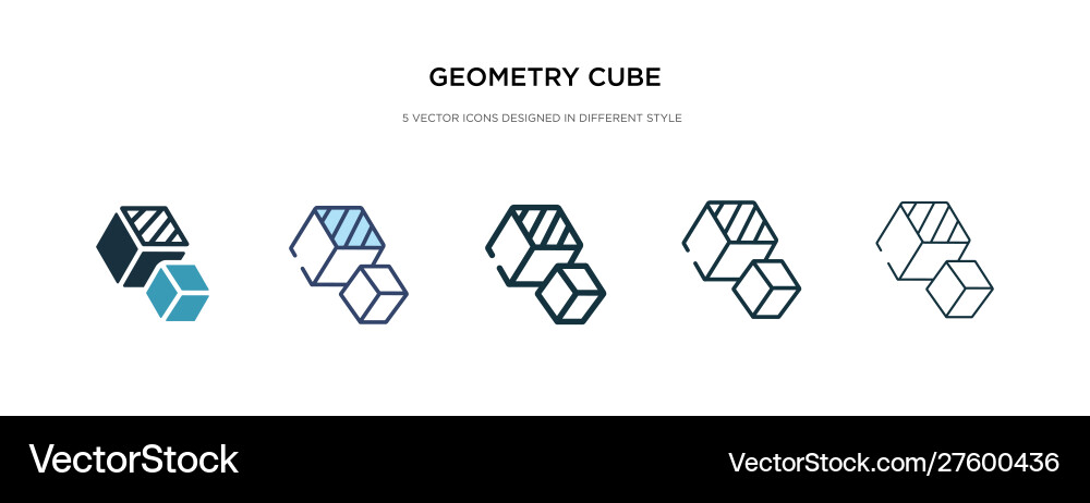 Geometry cube icon in different style two vector image