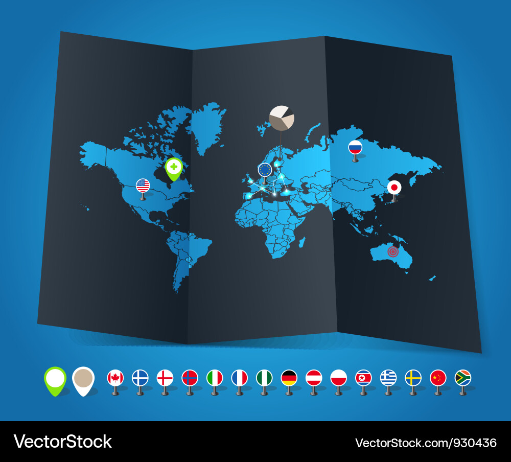 Globale Karte mit Flaggen Vektorbild