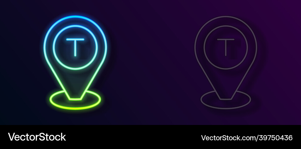 Glowing neon line map pointer with taxi car icon Glowing neon line map pointer with taxi car icon vector image