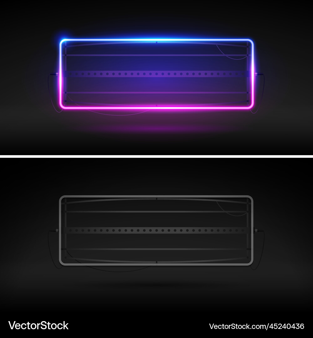 Glowing neon rectangle frame on and off version Glowing neon rectangle frame on and off version Vector Image