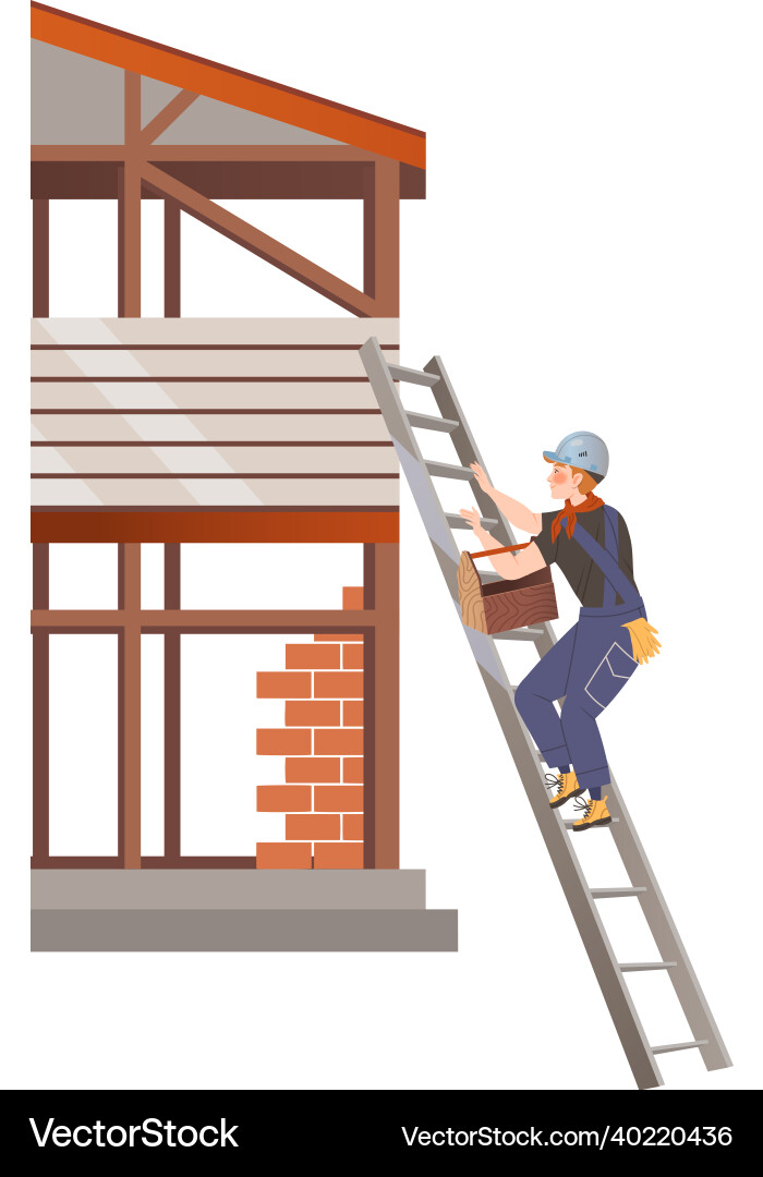 Man builder character with toolbox climbing up Man builder character with toolbox climbing up vector image