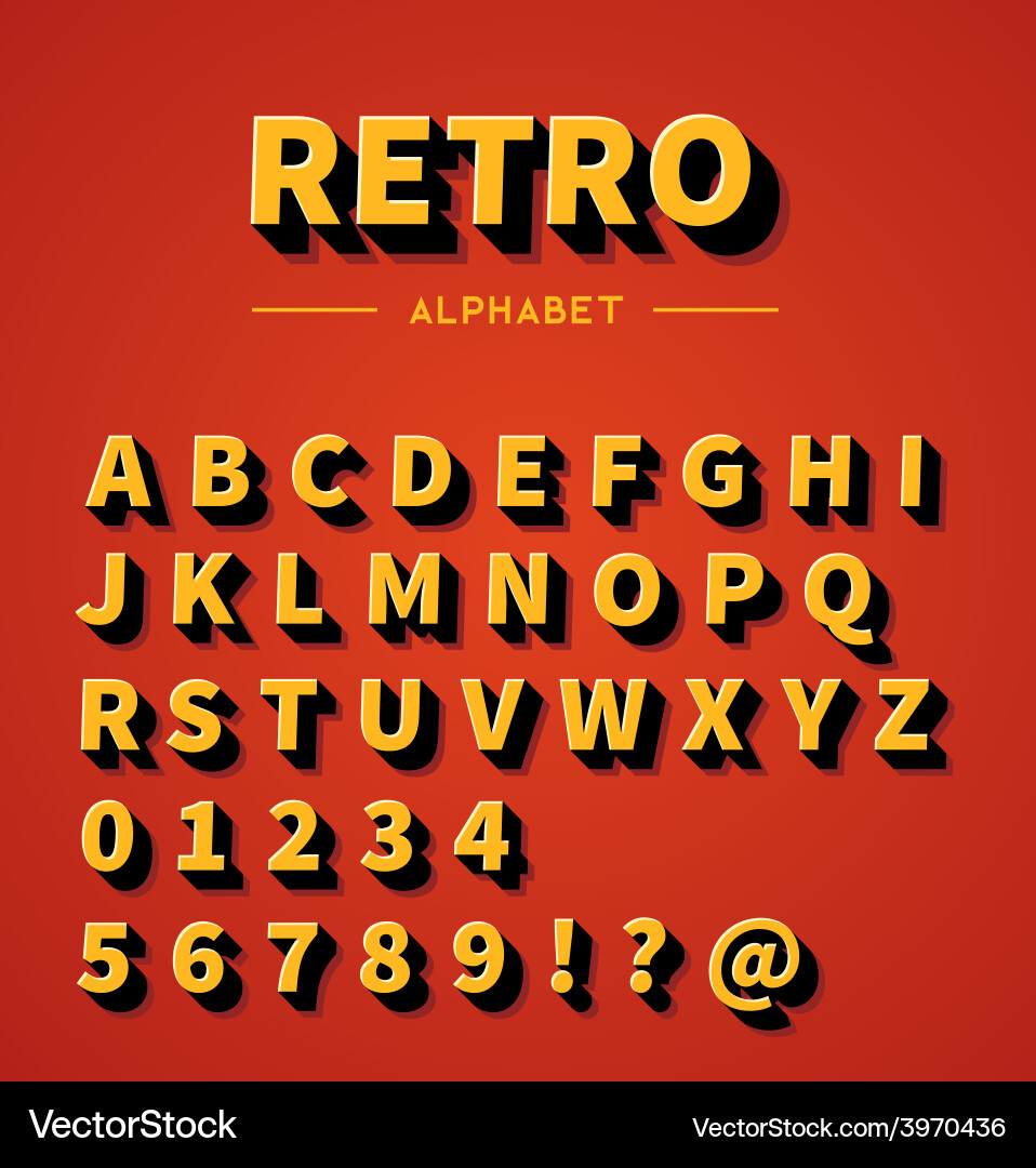 Retro 3D Alphabet Set with Shadow vector image