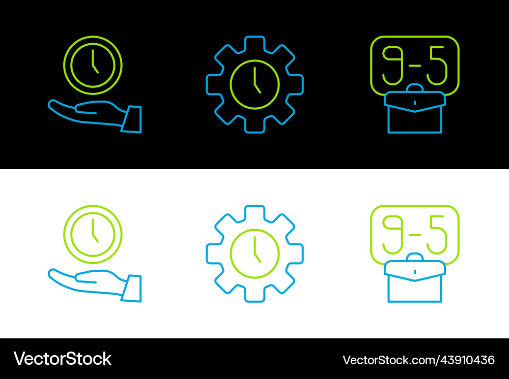 Set line from 9 clock and time management icon Set line from 9 clock and time management icon Vector Image