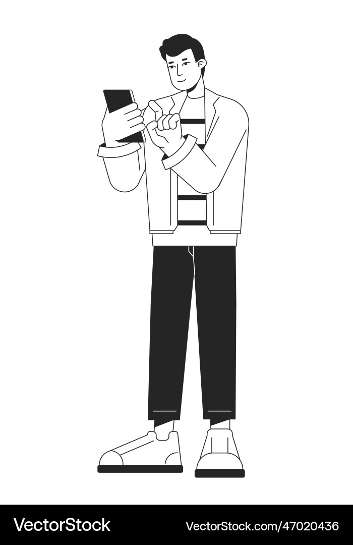 Smiling man dialing number on cellphone to call Smiling man dialing number on cellphone to call vector image