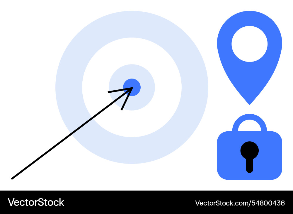 Target icon with arrow location marker and lock Target icon with arrow location marker and lock Vector Image