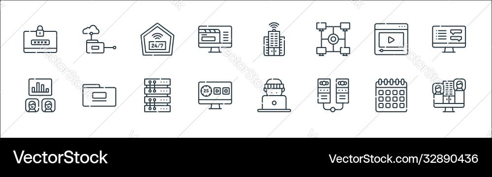 Telecommuting line icons linear set quality vector image