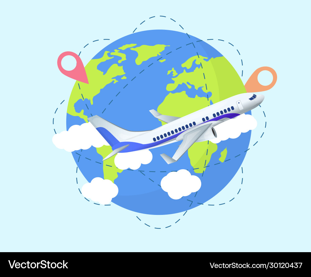Airplane travel concept with world globe – Royalty-Free Vector | VectorStock, image size:1000x892