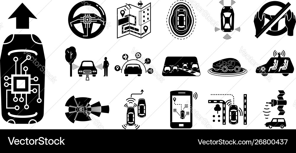 Driverless car icons set simple style Driverless car icons set simple style vector image