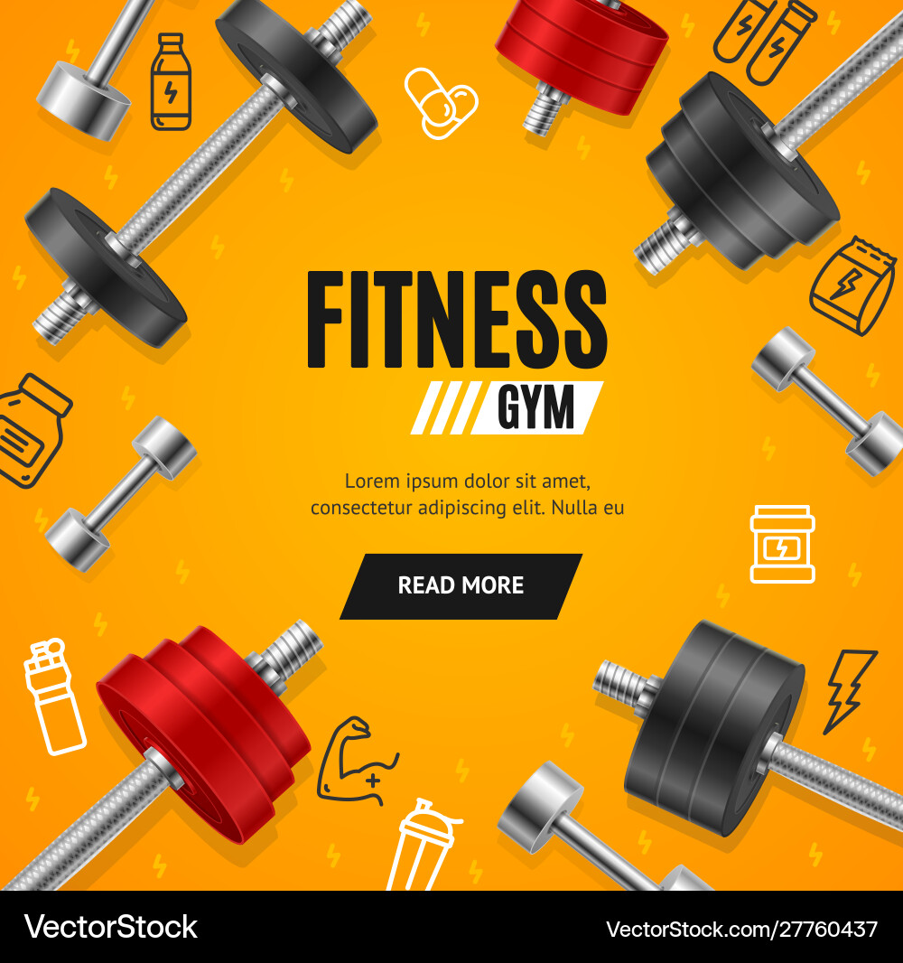 Fitness gym concept banner card with realistic 3d Fitness gym concept banner card with realistic 3d vector image