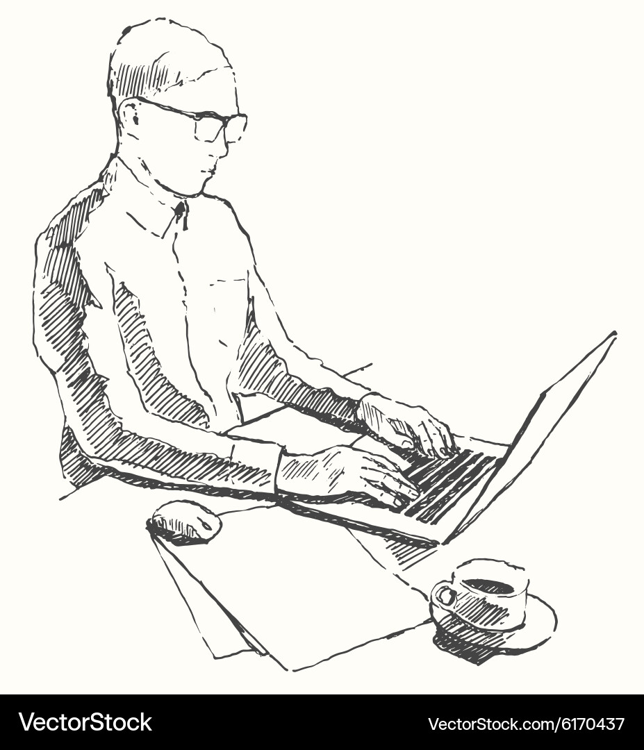 Hands Typing on Computer - Office Scene vector image